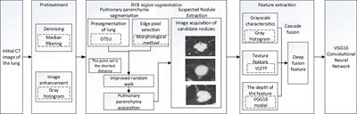 Study on Identification Method of Pulmonary Nodules: Improved Random Walk Pulmonary Parenchyma Segmentation and Fusion Multi-Feature VGG16 Nodule Classification